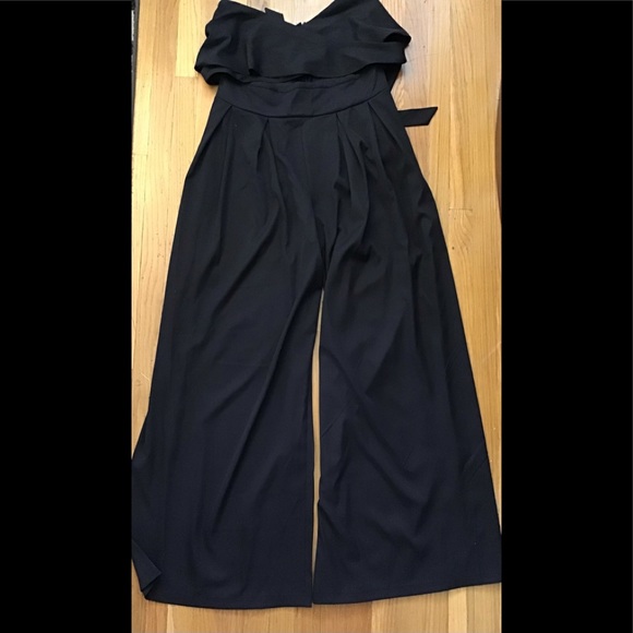 Shein Black Bandeau wrap Top WideLeg Jumpsuit 8/10